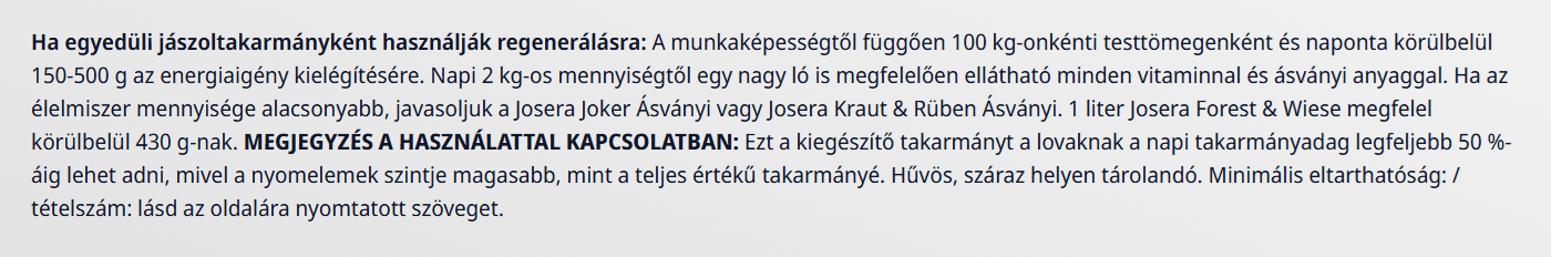 Etetési útmutató - Josera Wald & Wiese