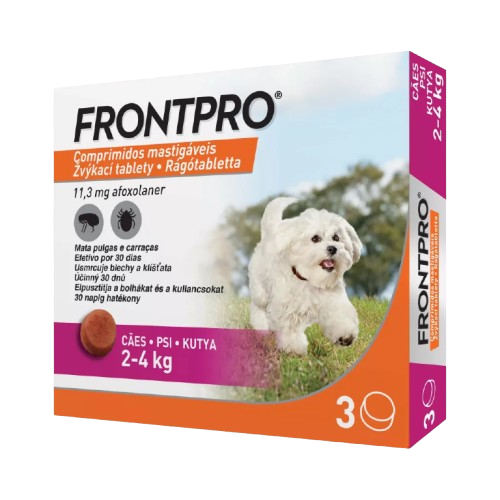 FRONTPRO rágótabletta kutyáknak bolhák és kullancsok ellen 3db (2–4 kg) 
