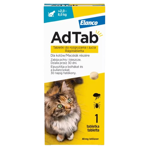 AdTab kullancs, bolha és tetvek elleni rágótabletta macskák részére (2-8kg)